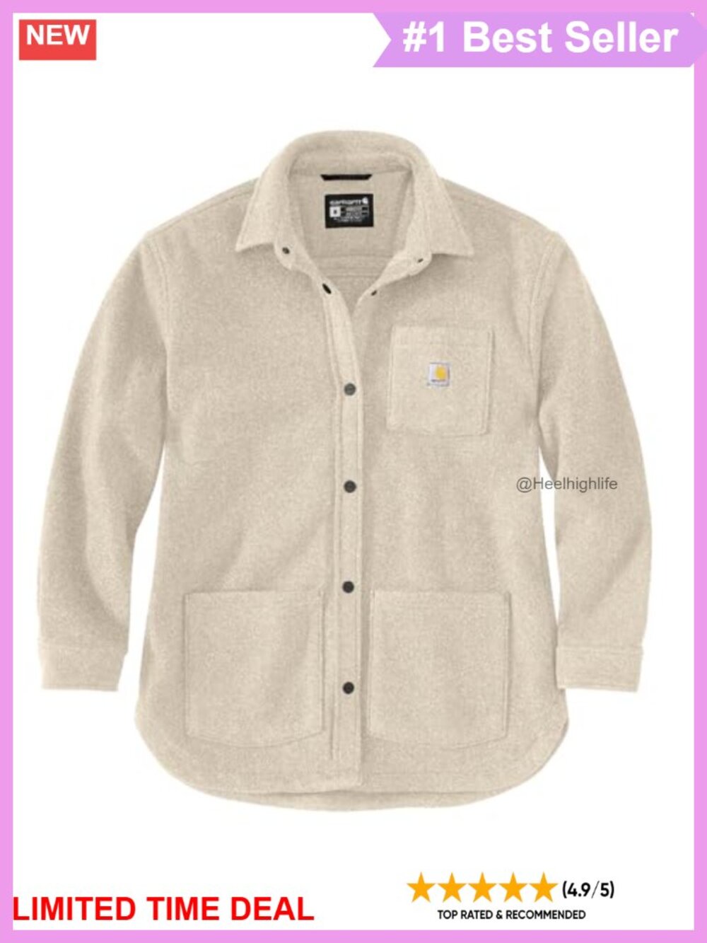 Loose Fit Fleece Shirt Jac Snap Cuffs Chest Pocket